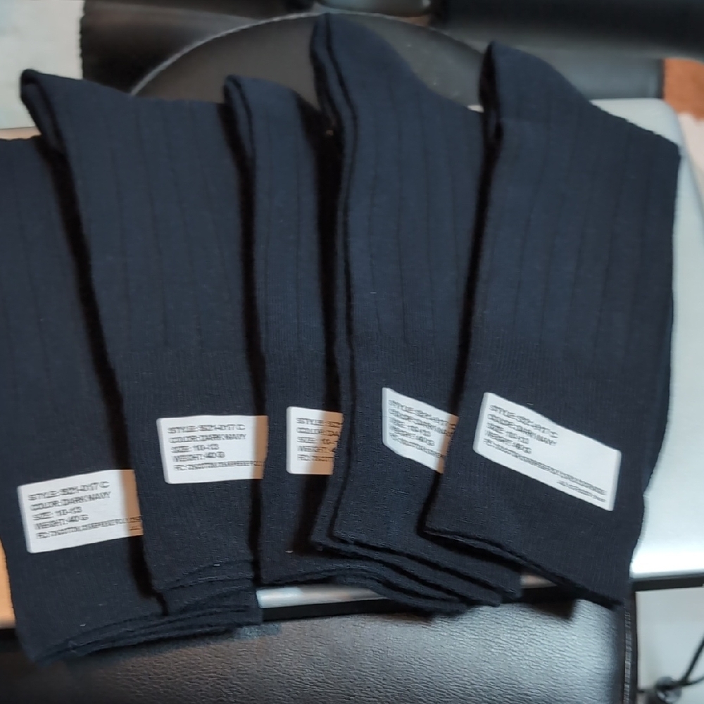 Navy Blue Ribbed Crew Socks - Pack of 5